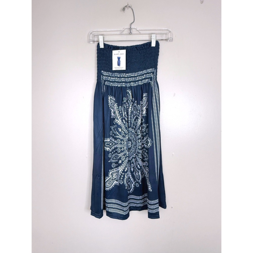 NEW Kendall & James Cover Up Women OS Stretch Band Navy Blue Medallion Paisley